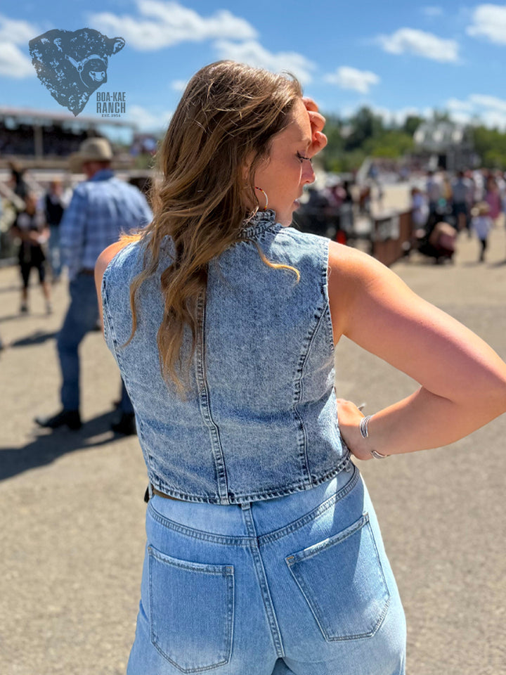 Ruffle Denim Vest