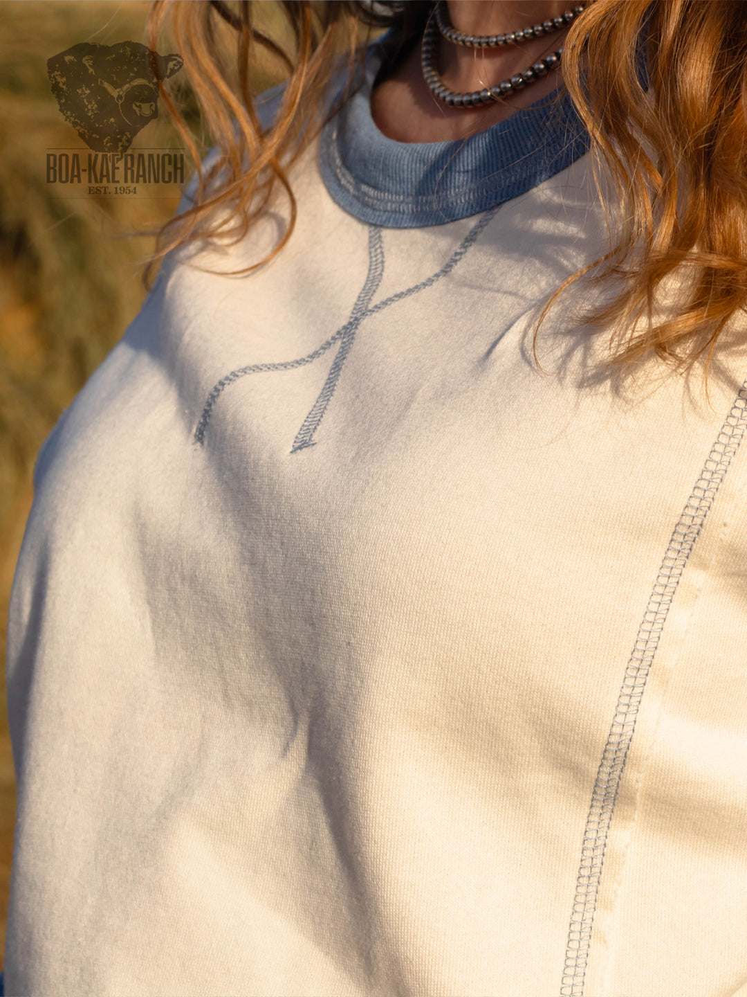 Spring Skies Denim Sleeve Knit Pullover