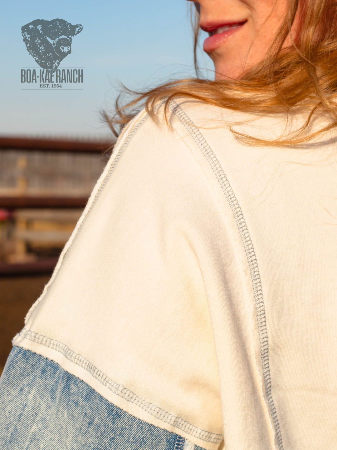Spring Skies Denim Sleeve Knit Pullover