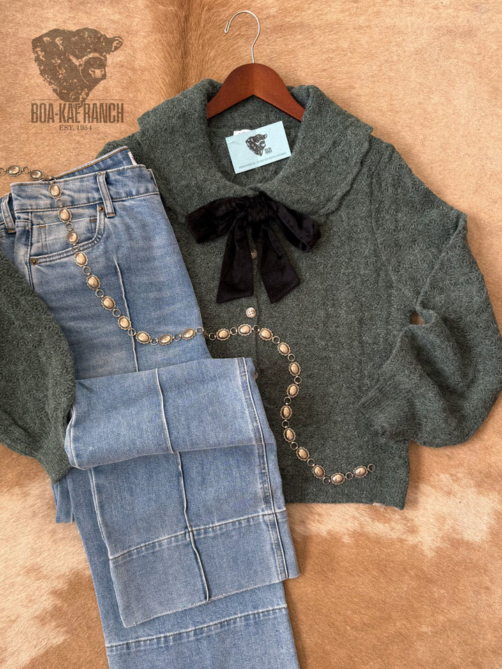 Bow Front Collared Cardigan