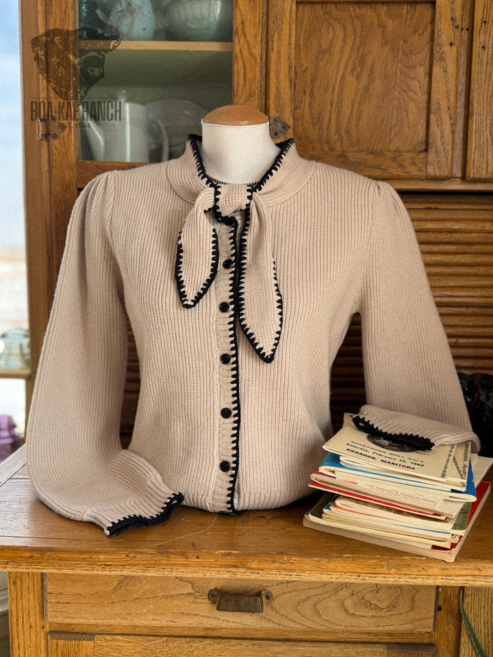 Sand & Black Bow Tie Cardigan