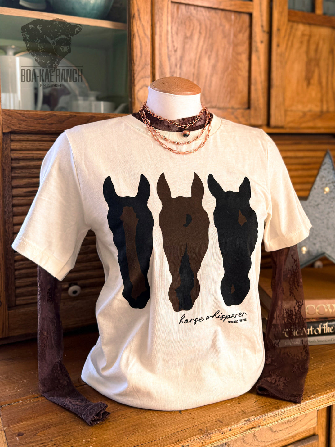 Lace Long Sleeve Top - Black & Chocolate Brown