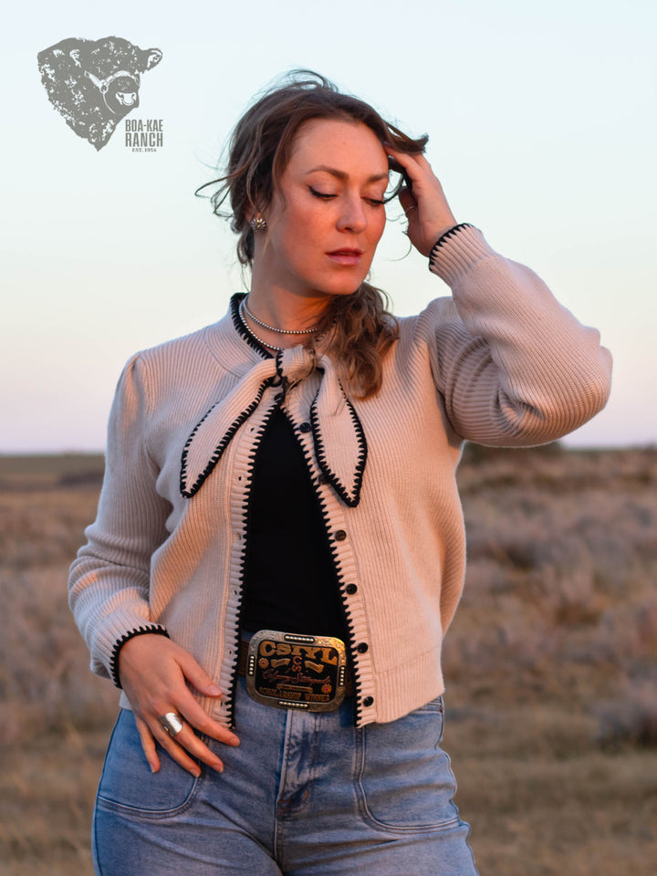 Sand & Black Bow Tie Cardigan