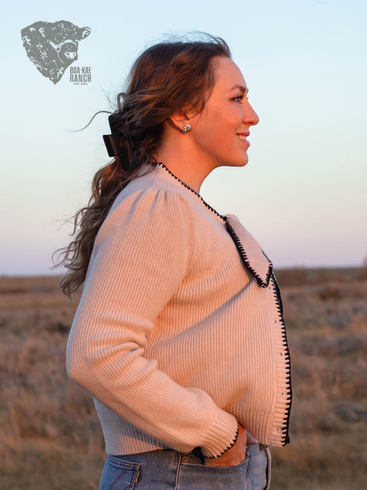 Sand & Black Bow Tie Cardigan