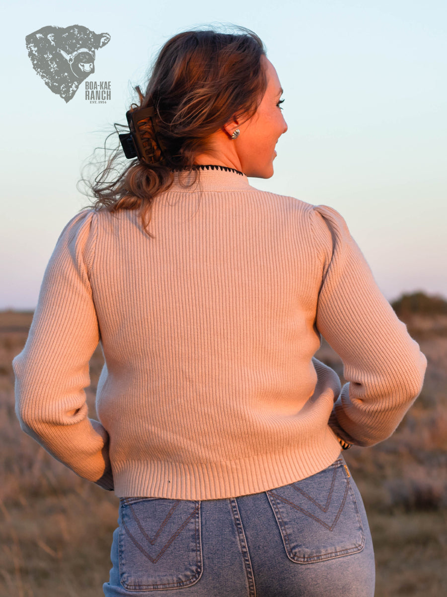 Sand & Black Bow Tie Cardigan