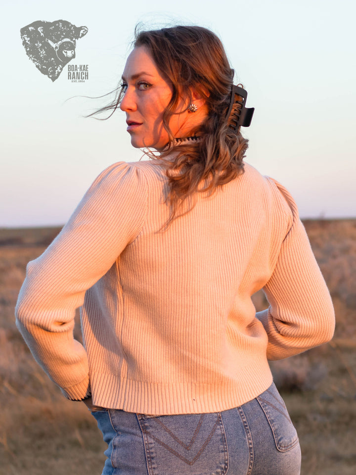 Sand & Black Bow Tie Cardigan