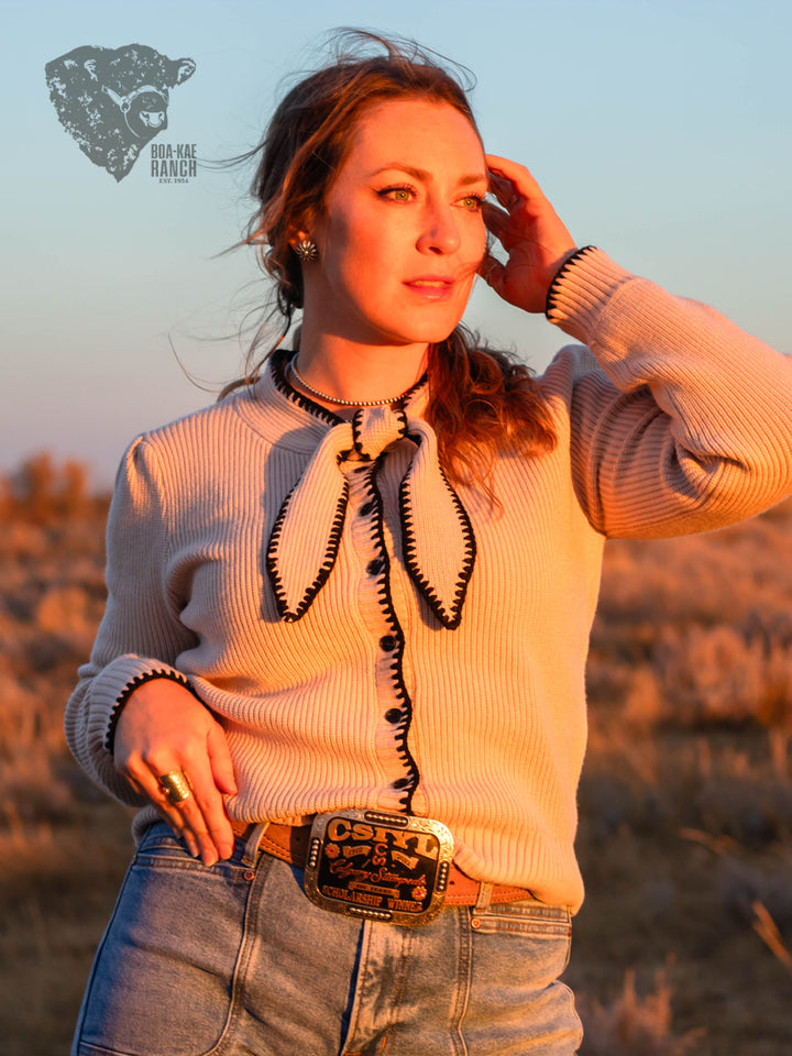 Sand & Black Bow Tie Cardigan