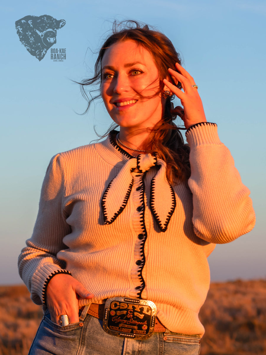 Sand & Black Bow Tie Cardigan