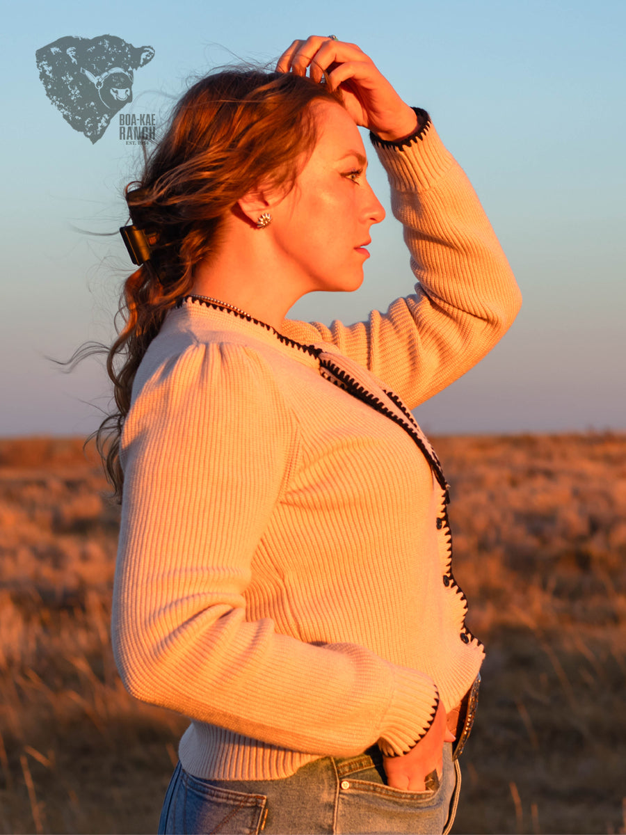 Sand & Black Bow Tie Cardigan