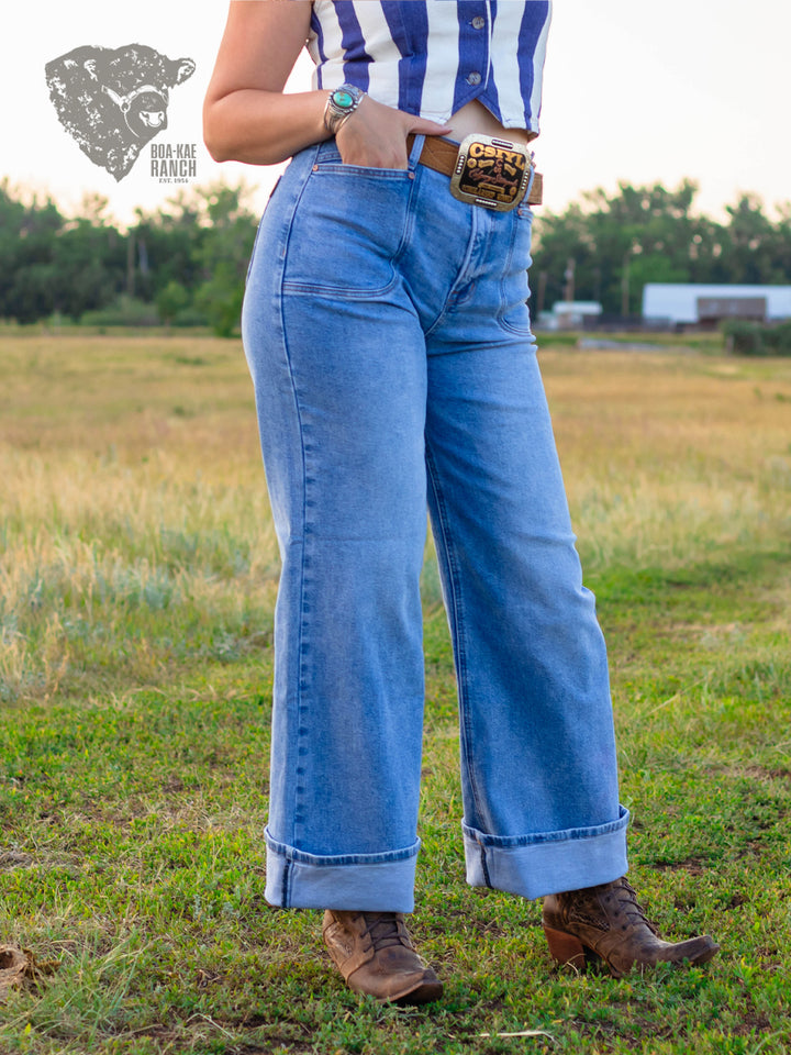 Square Pocket Wide Leg Jeans