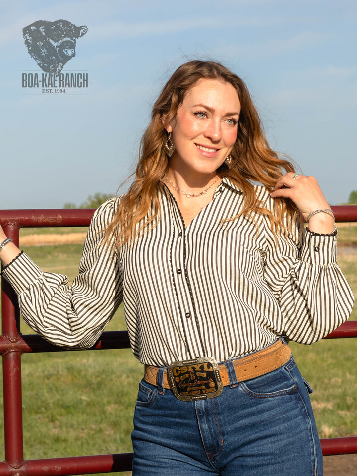 Striped Scallop Trim Blouse
