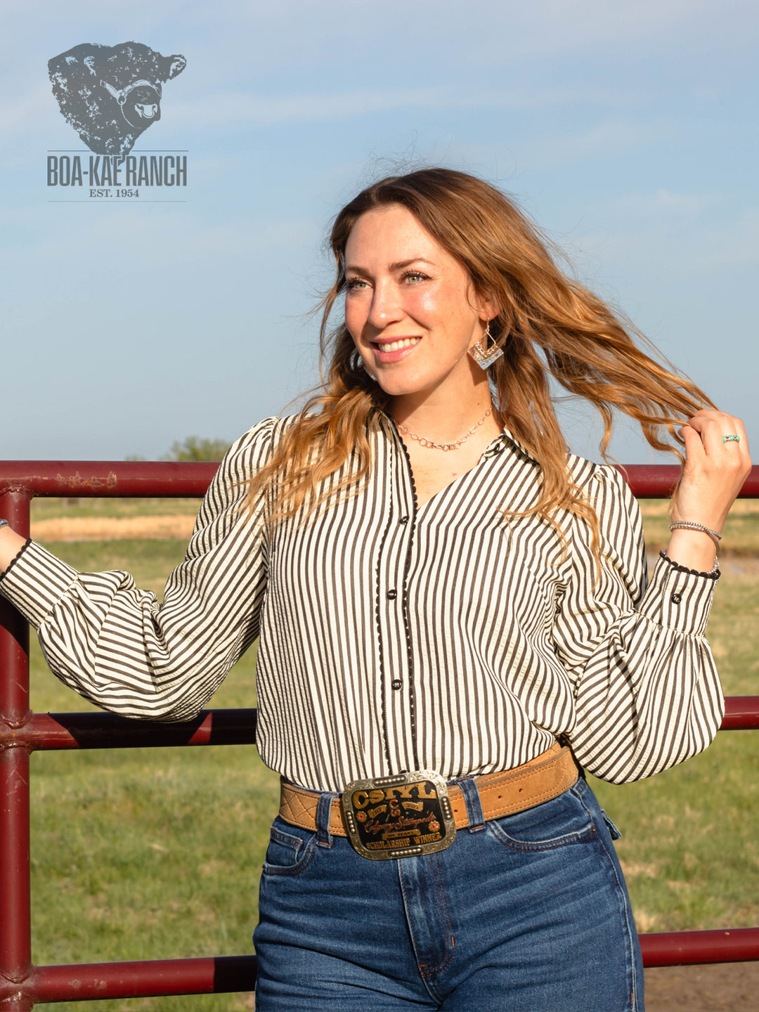 Striped Scallop Trim Blouse