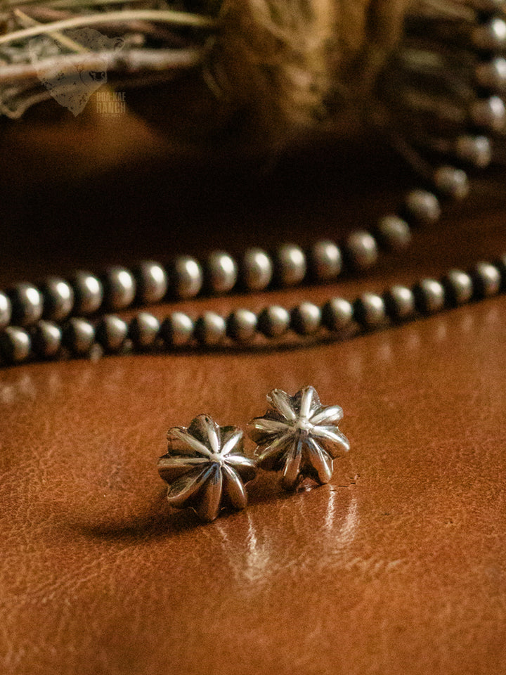 Tiny Silver Flower Concho Stud Earrings