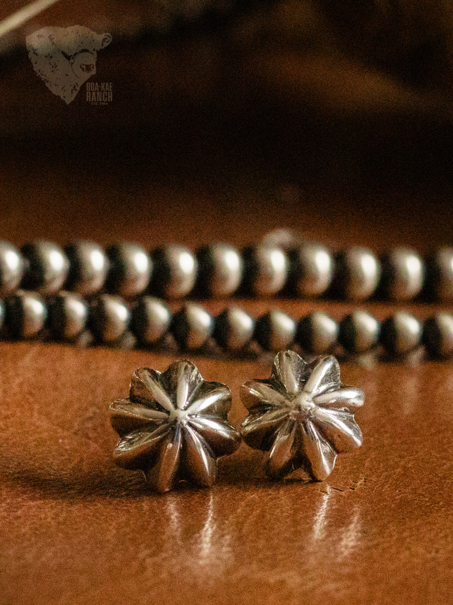 Tiny Silver Flower Concho Stud Earrings