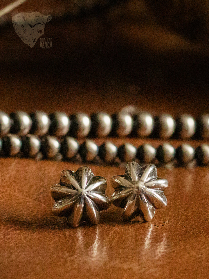 Tiny Silver Flower Concho Stud Earrings