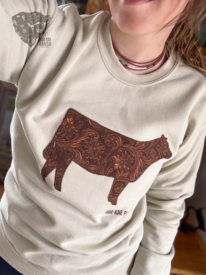 Willa Tooled Leather Crewneck Pullover - Sand