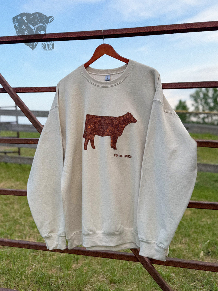 Willa Tooled Leather Crewneck Pullover - Sand