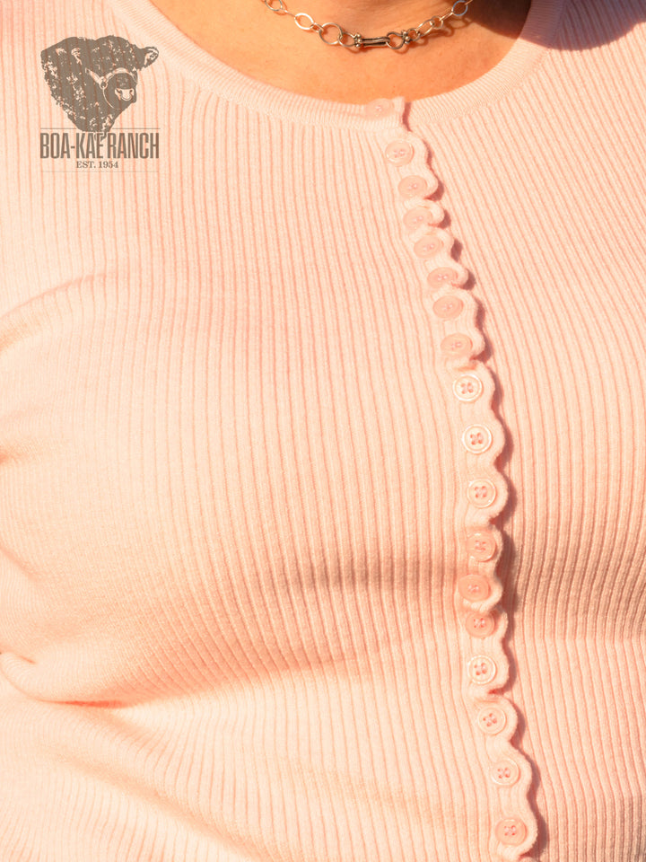 Tulip Trimmed Ribbed Knit Cardigan