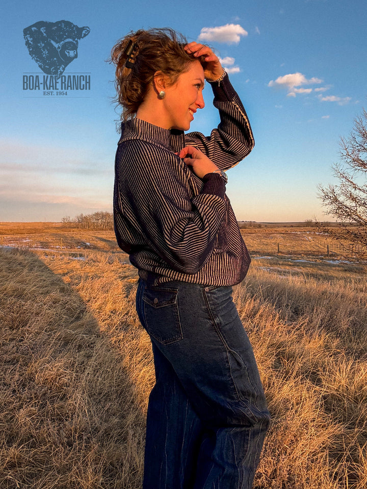 Quarter Zip Raglan Sleeve Two-Tone Sweater