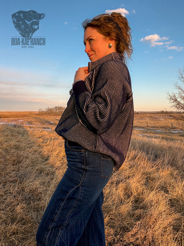 Quarter Zip Raglan Sleeve Two-Tone Sweater