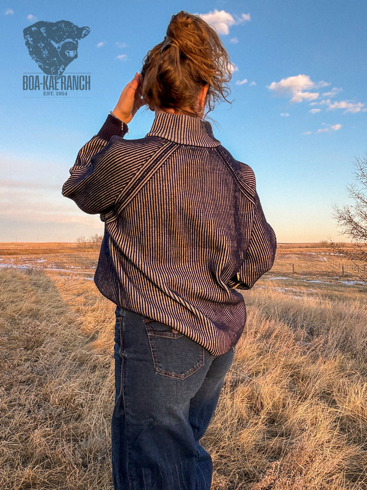 Quarter Zip Raglan Sleeve Two-Tone Sweater