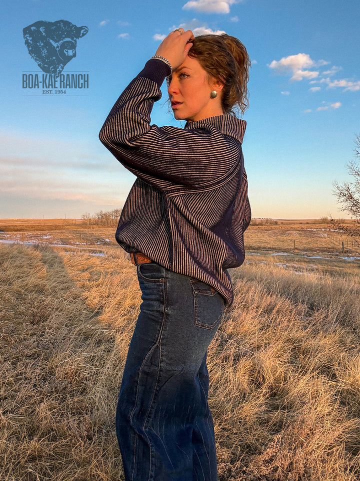 Quarter Zip Raglan Sleeve Two-Tone Sweater