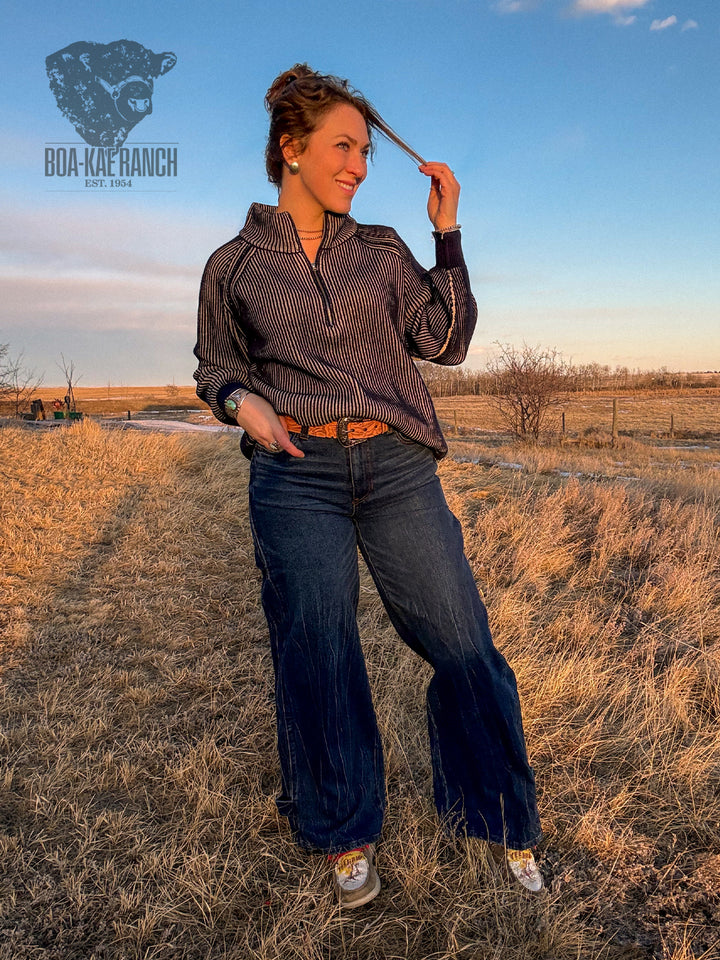 Quarter Zip Raglan Sleeve Two-Tone Sweater