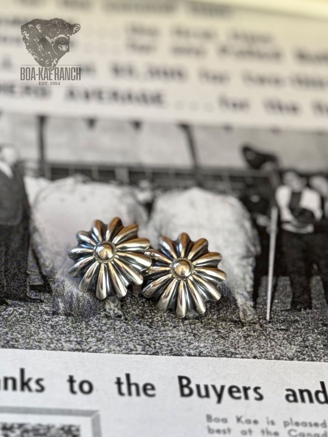 Silver Flower Concho Stud Earrings