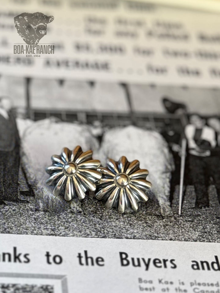 Silver Flower Concho Stud Earrings