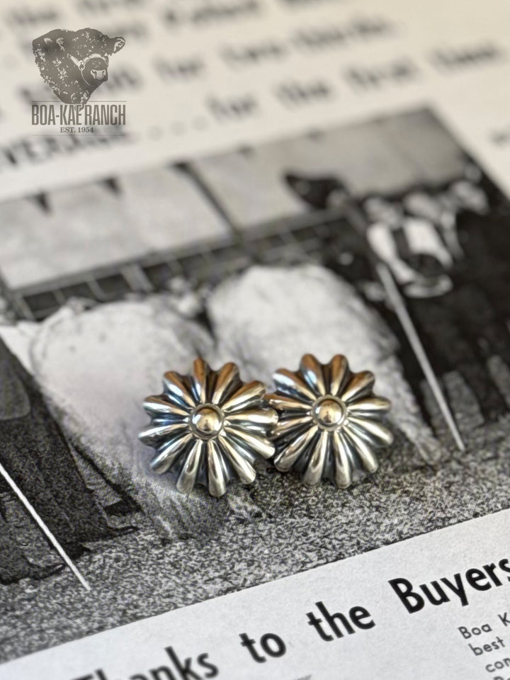Silver Flower Concho Stud Earrings