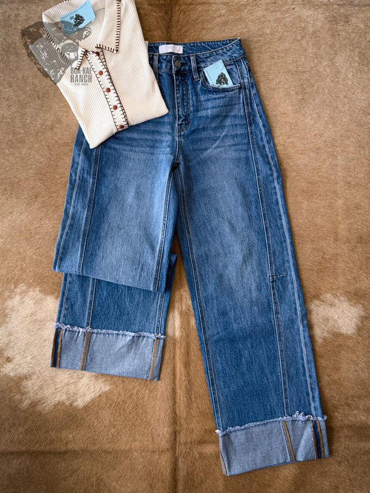 Vervet Olivia Cuffed Wide Leg Jeans