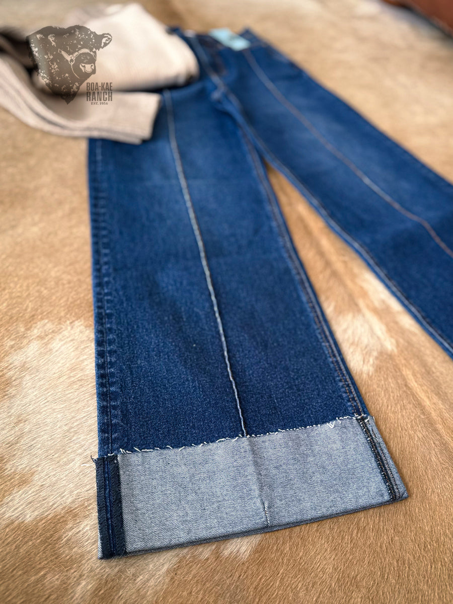 Vibrant Dark Seamed Cuffed Wide Leg Jeans - 5/26