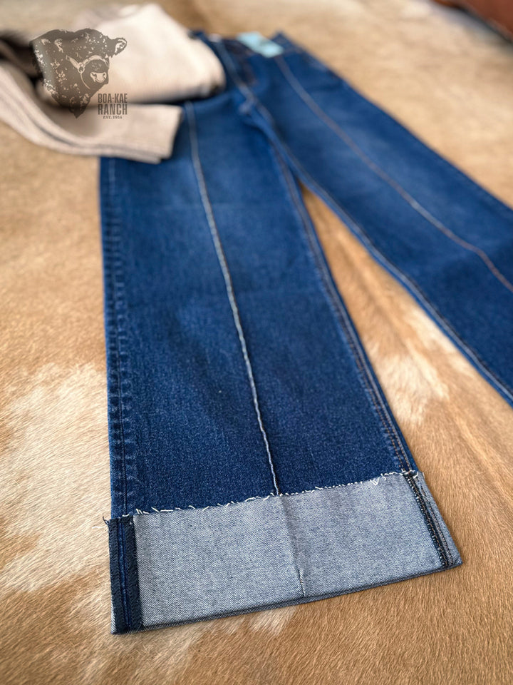 Vibrant Dark Seamed Cuffed Wide Leg Jeans - 5/26