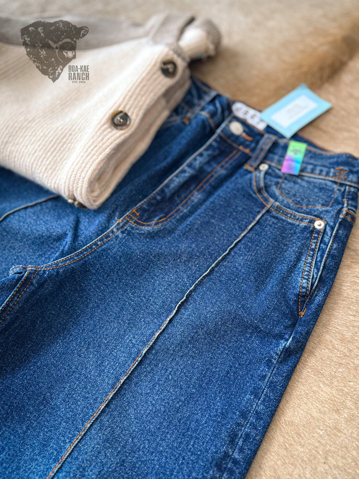 Vibrant Dark Seamed Cuffed Wide Leg Jeans - 5/26