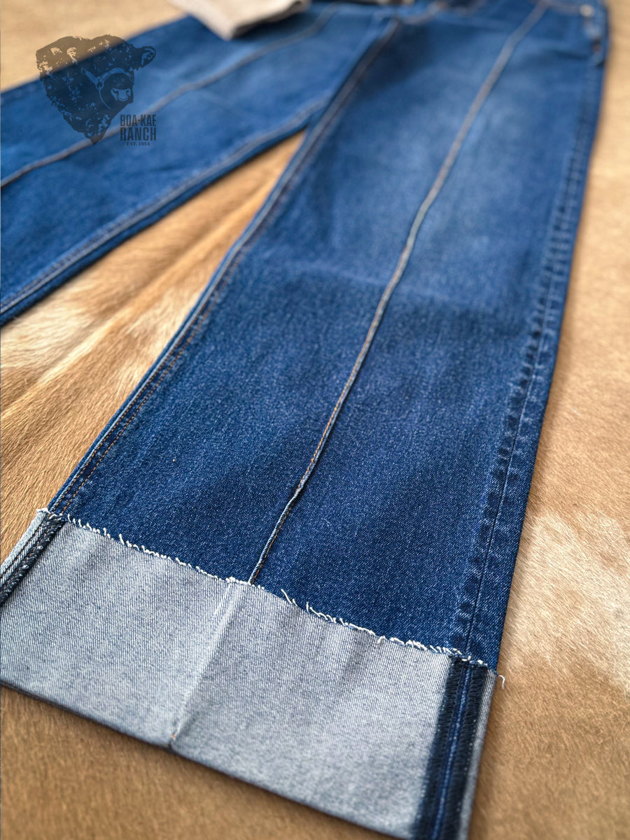 Vibrant Dark Seamed Cuffed Wide Leg Jeans - 5/26