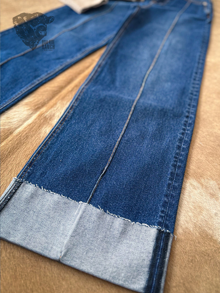 Vibrant Dark Seamed Cuffed Wide Leg Jeans - 5/26