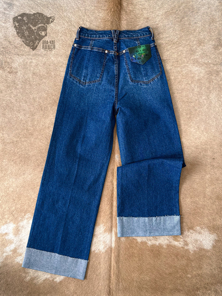 Vibrant Dark Seamed Cuffed Wide Leg Jeans - 5/26