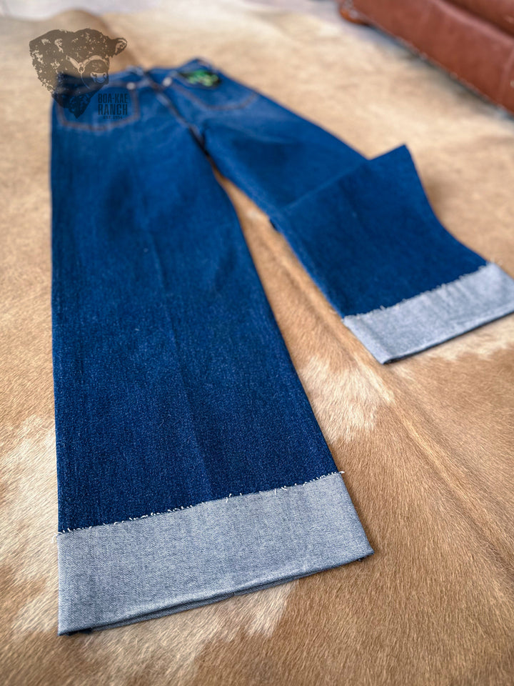 Vibrant Dark Seamed Cuffed Wide Leg Jeans - 5/26