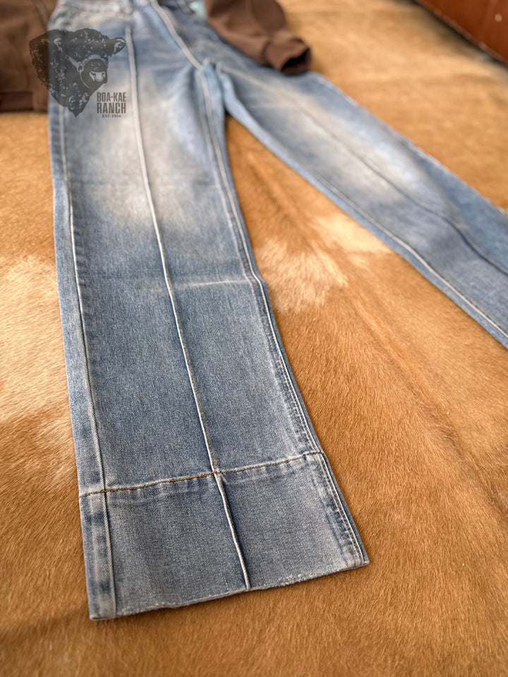 Vibrant Mid Wash Straight Leg Seamed Jeans
