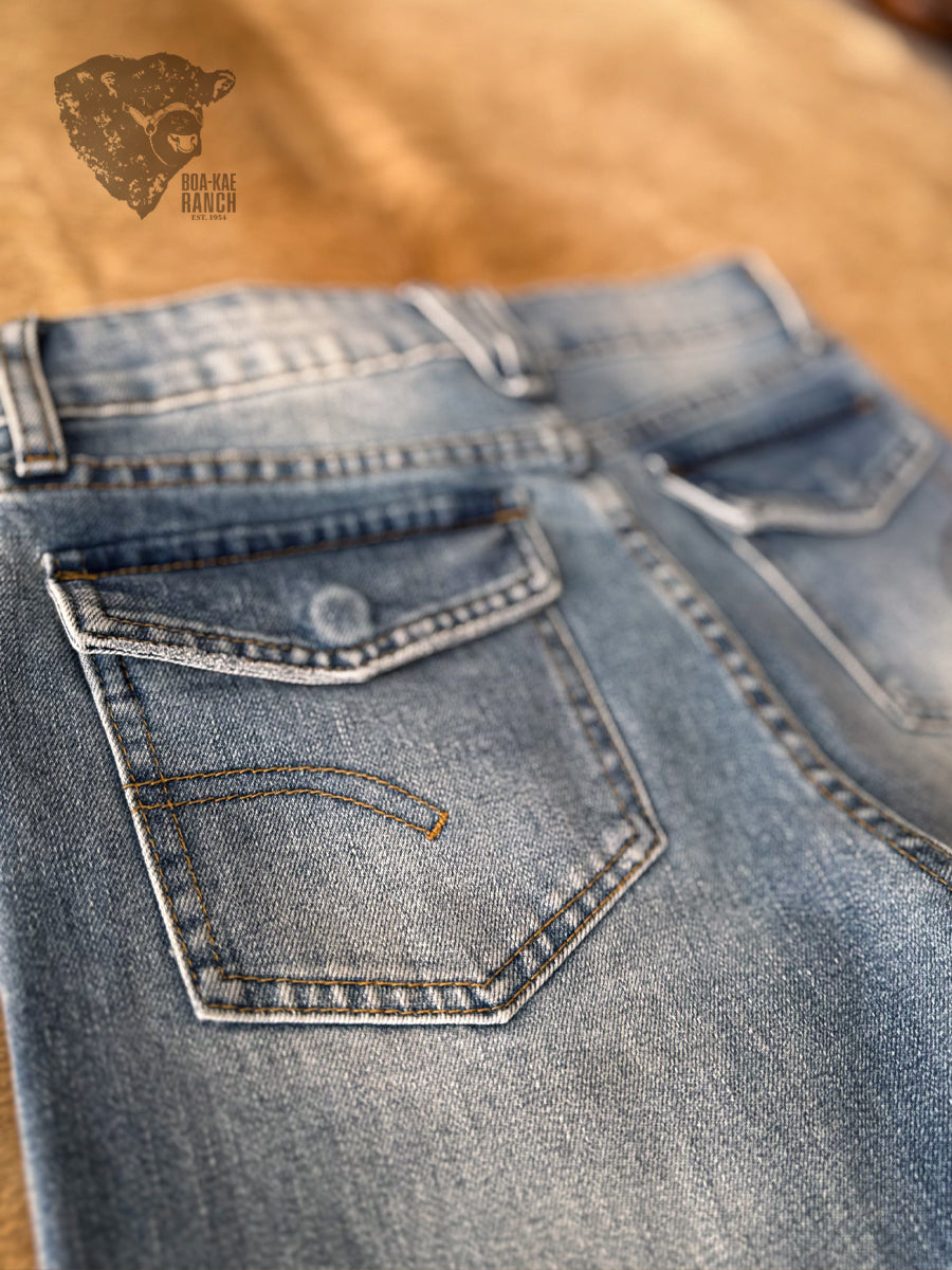 Vibrant Mid Wash Straight Leg Seamed Jeans