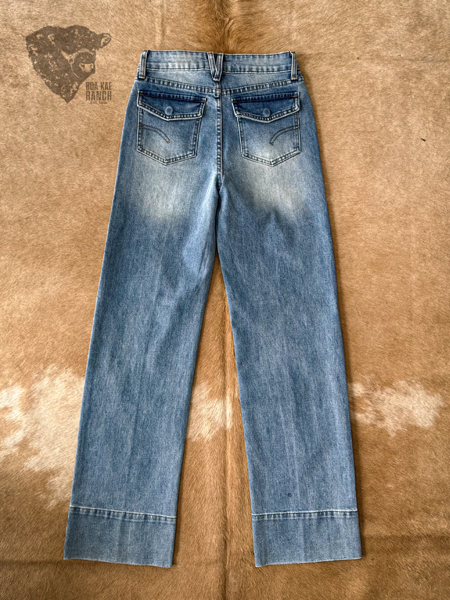 Vibrant Mid Wash Straight Leg Seamed Jeans