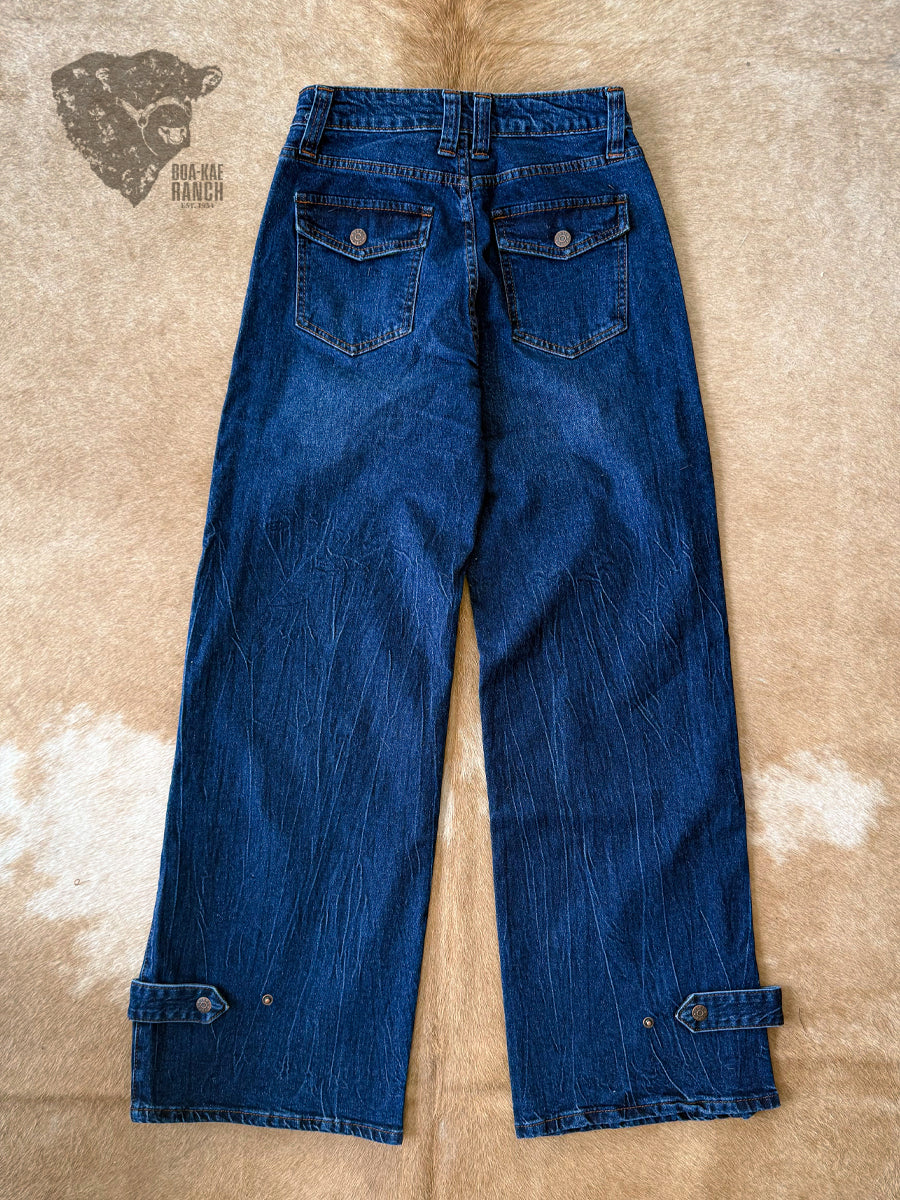 Vibrant Palazzo Leg Snap Jeans