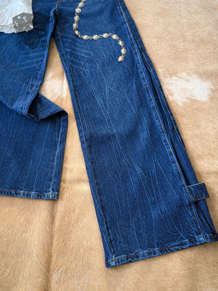 Vibrant Palazzo Leg Snap Jeans