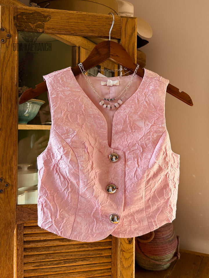 Pink Jacquard Cropped Vest