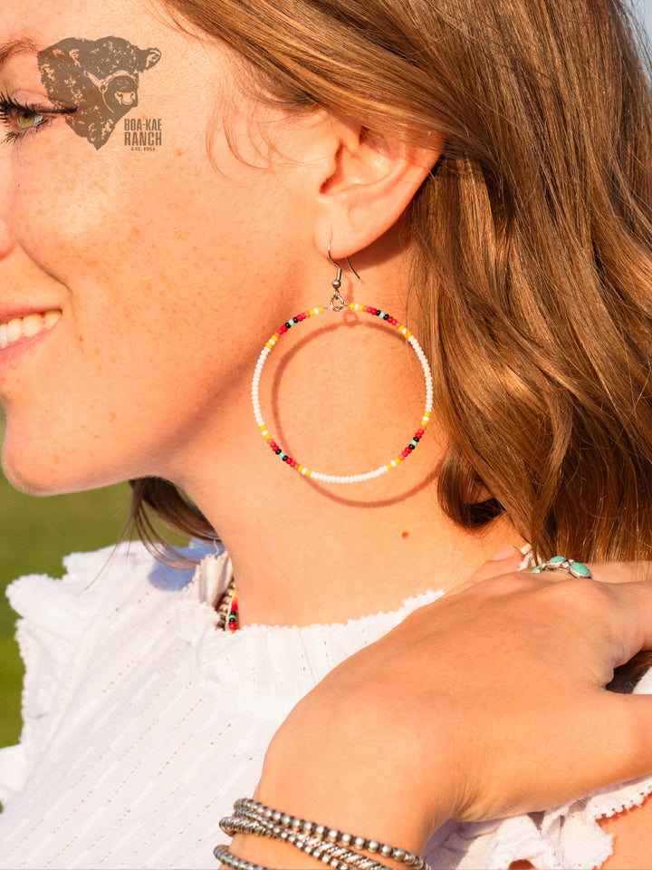 White Serape Hoop Earrings
