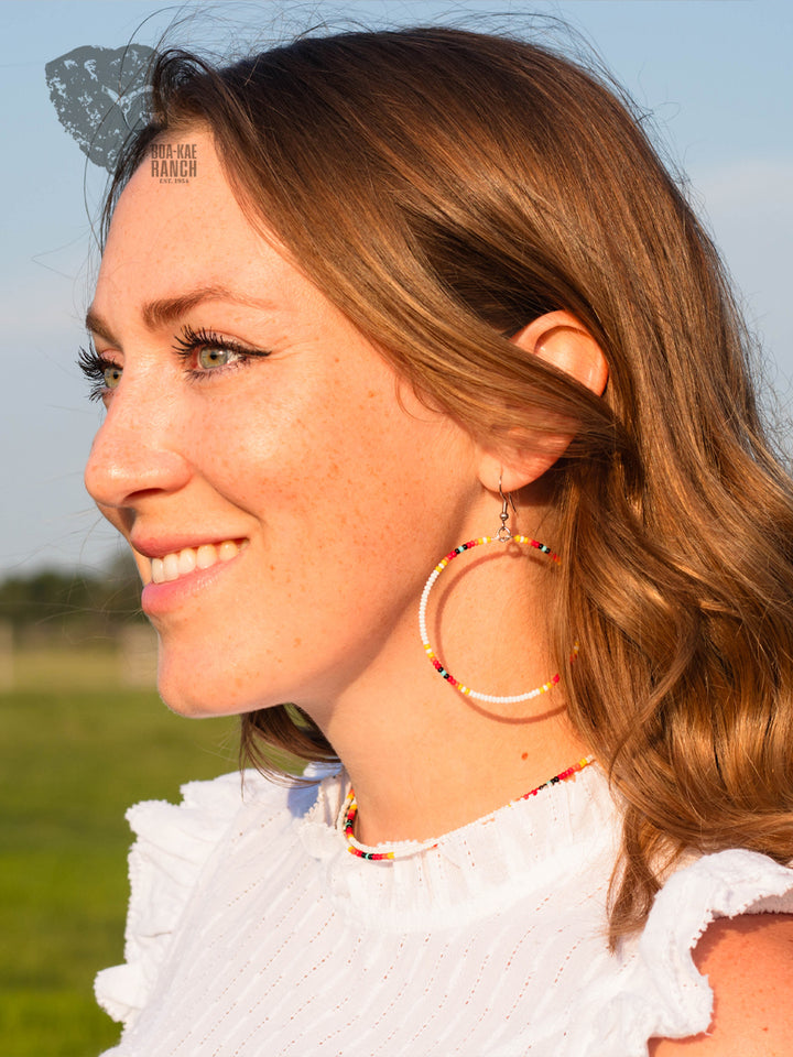 White Serape Hoop Earrings