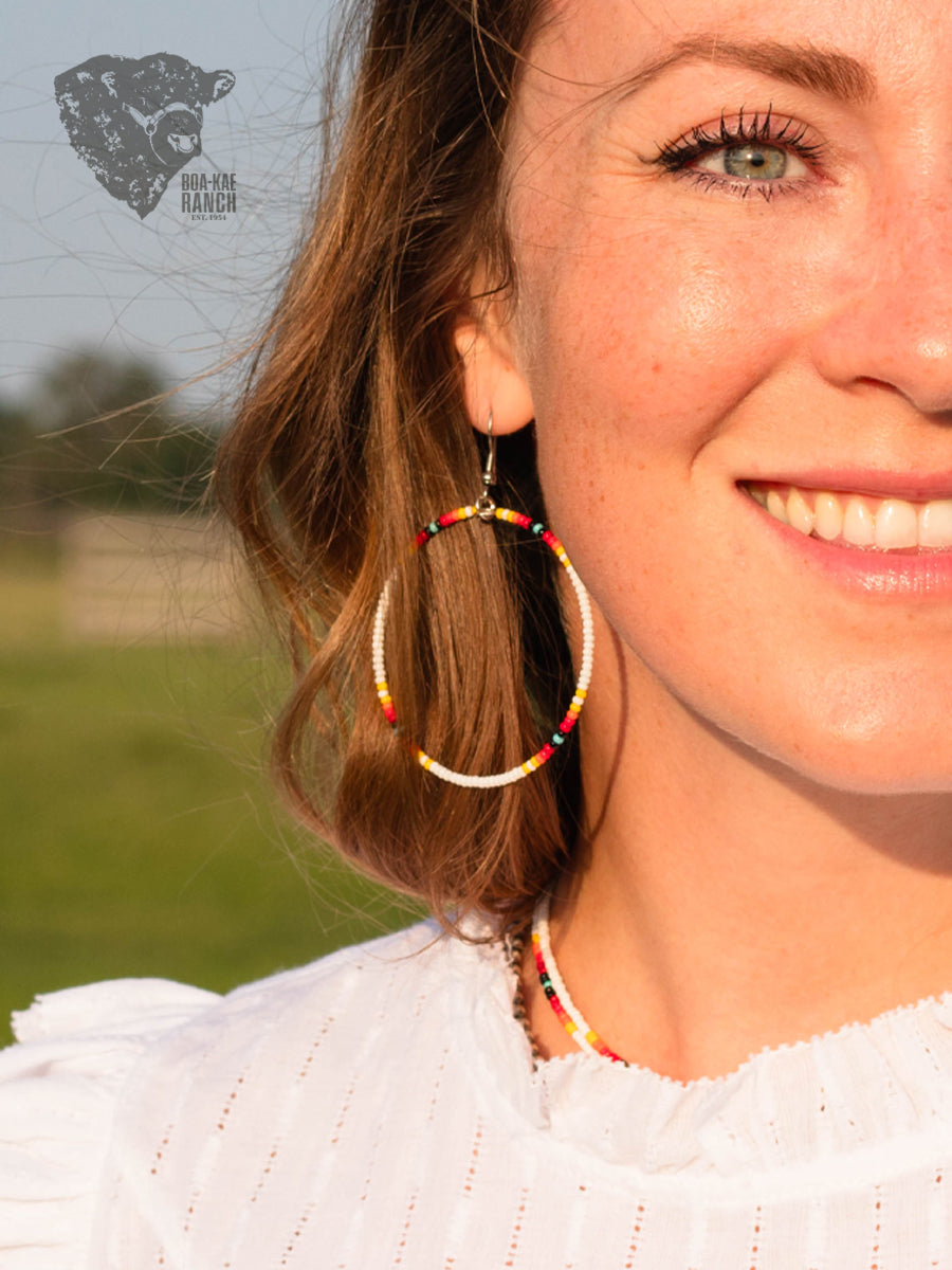White Serape Hoop Earrings