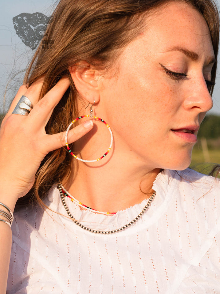 White Serape Hoop Earrings